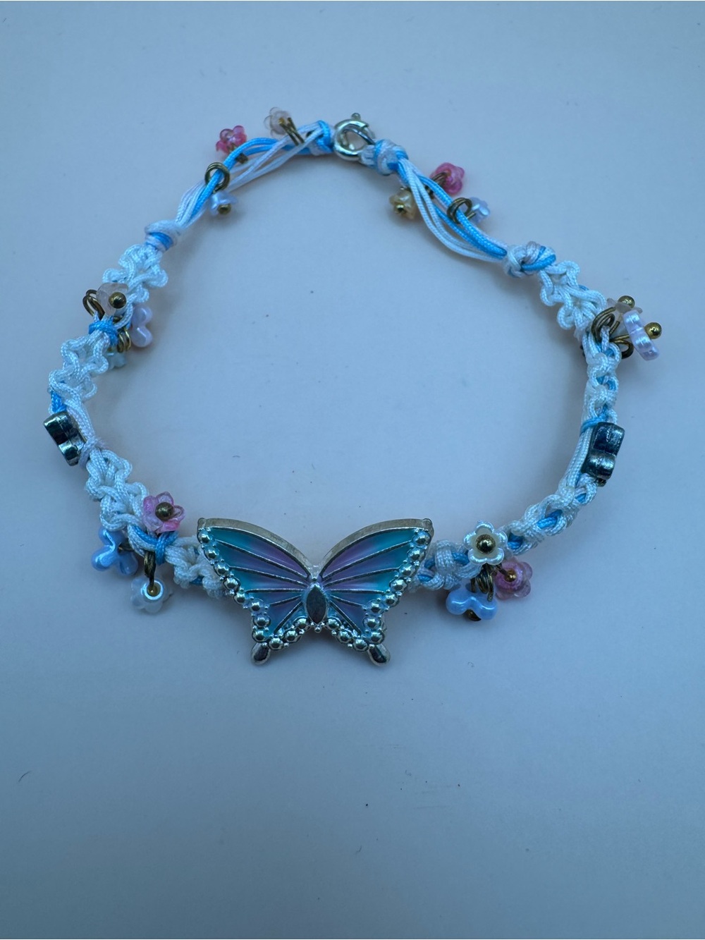 Butterfly Charm Anklet - Blue and Pink